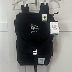 Topo Designs Black Y-Pack Backpack with Telluride Film Festival & goodr Logos